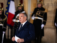 Francois Bayrou speaks during the handover ceremony between Michel Barnier, the outgoing Prime Minister, and Francois Bayrou, the new French...