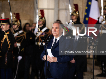 Francois Bayrou is seen at the end of the handover ceremony between Michel Barnier, the outgoing Prime Minister, and Francois Bayrou, the ne...