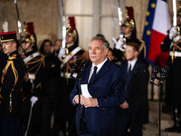 Francois Bayrou is seen at the end of the handover ceremony between Michel Barnier, the outgoing Prime Minister, and Francois Bayrou, the ne...