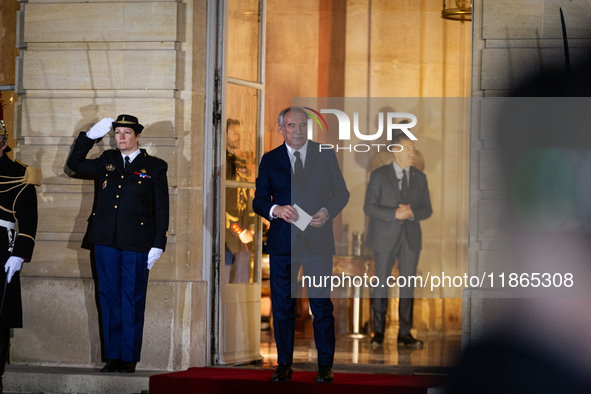 Francois Bayrou is seen at the end of the handover ceremony between Michel Barnier, the outgoing Prime Minister, and Francois Bayrou, the ne...