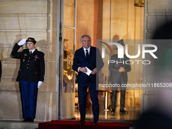 Francois Bayrou is seen at the end of the handover ceremony between Michel Barnier, the outgoing Prime Minister, and Francois Bayrou, the ne...