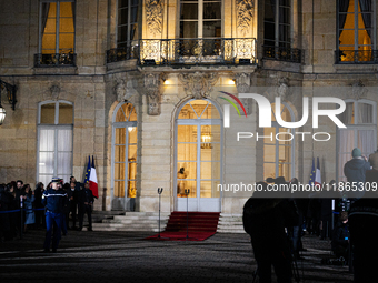 View of the entrance of the Hotel de Matignon at the end of the handover ceremony between Michel Barnier, the outgoing Prime Minister, and F...