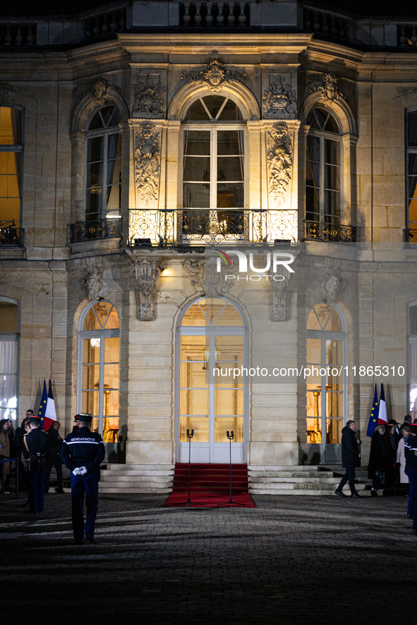 View of the entrance of the Hotel de Matignon at the end of the handover ceremony between Michel Barnier, the outgoing Prime Minister, and F...