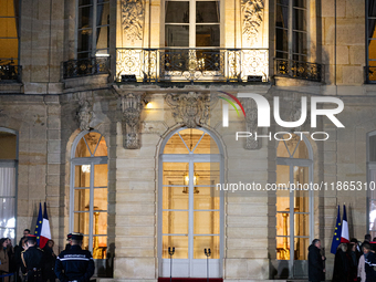 View of the entrance of the Hotel de Matignon at the end of the handover ceremony between Michel Barnier, the outgoing Prime Minister, and F...