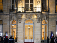 View of the entrance of the Hotel de Matignon at the end of the handover ceremony between Michel Barnier, the outgoing Prime Minister, and F...