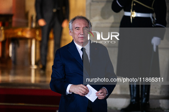 Francois Bayrou is seen at the end of the handover ceremony between Michel Barnier, the outgoing Prime Minister, and Francois Bayrou, the ne...