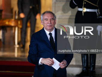 Francois Bayrou is seen at the end of the handover ceremony between Michel Barnier, the outgoing Prime Minister, and Francois Bayrou, the ne...