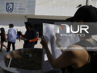 Activists sign documents to receive dogs that are rescued from a shelter in Mexico City, Mexico, on December 13, 2024, after 17 days of unce...