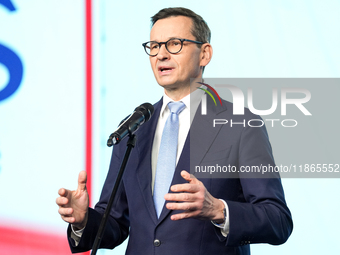 Mateusz Morawiecki during press conference of the right-wing Law and Justice (PiS) party, in Warsaw, Poland on December 13, 2024. (