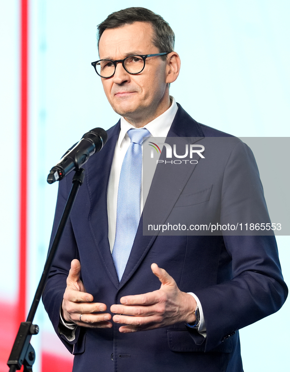 Mateusz Morawiecki during press conference of the right-wing Law and Justice (PiS) party, in Warsaw, Poland on December 13, 2024. 