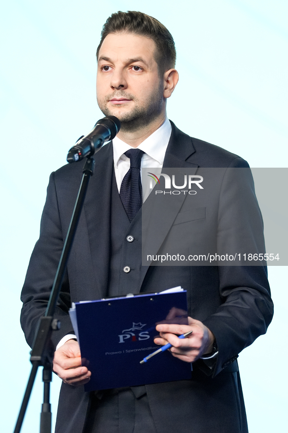 Patryk Jaki (MEP) during press conference of the right-wing Law and Justice (PiS) party, in Warsaw, Poland on December 13, 2024. 