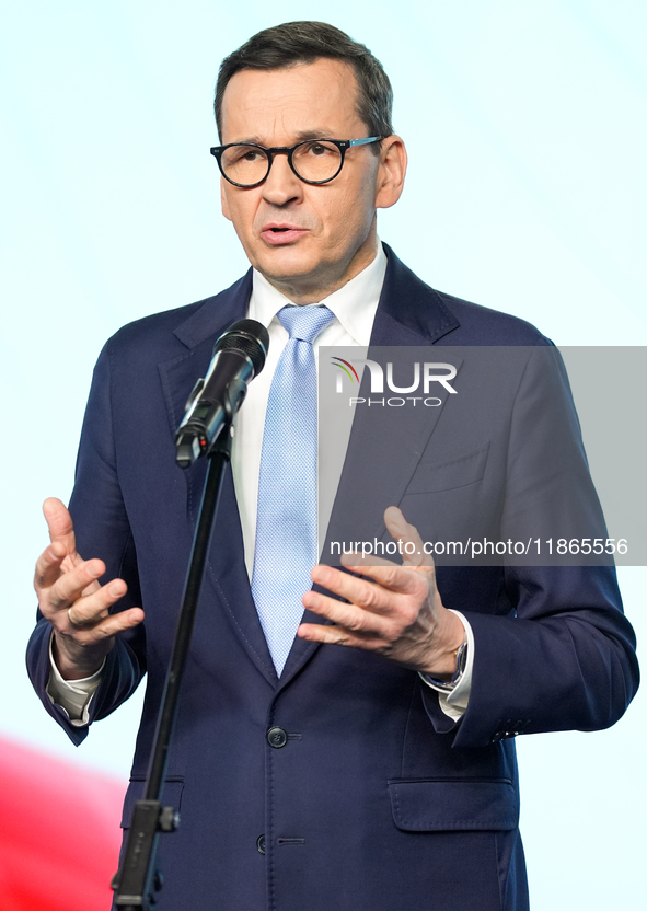 Mateusz Morawiecki during press conference of the right-wing Law and Justice (PiS) party, in Warsaw, Poland on December 13, 2024. 