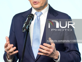 Mateusz Morawiecki during press conference of the right-wing Law and Justice (PiS) party, in Warsaw, Poland on December 13, 2024. (