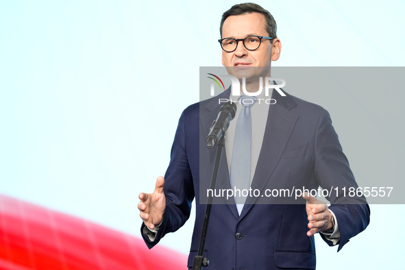 Mateusz Morawiecki during press conference of the right-wing Law and Justice (PiS) party, in Warsaw, Poland on December 13, 2024. 