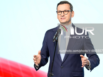 Mateusz Morawiecki during press conference of the right-wing Law and Justice (PiS) party, in Warsaw, Poland on December 13, 2024. (