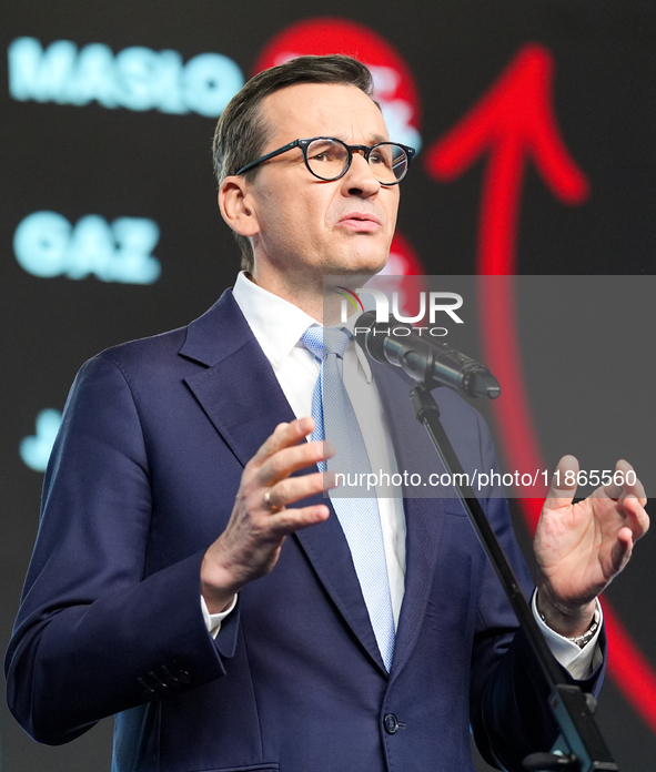 Mateusz Morawiecki during press conference of the right-wing Law and Justice (PiS) party, in Warsaw, Poland on December 13, 2024. 