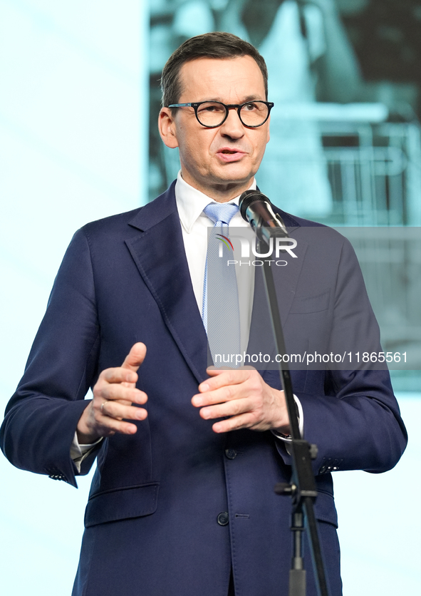 Mateusz Morawiecki during press conference of the right-wing Law and Justice (PiS) party, in Warsaw, Poland on December 13, 2024. 