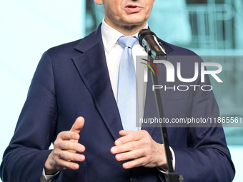 Mateusz Morawiecki during press conference of the right-wing Law and Justice (PiS) party, in Warsaw, Poland on December 13, 2024. (