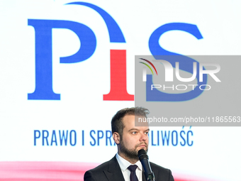 Rafal Bochenek during press conference of the right-wing Law and Justice (PiS) party, in Warsaw, Poland on December 13, 2024. (