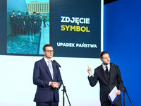 Mateusz Morawiecki, Patryk Jaki (MEP)  during press conference of the right-wing Law and Justice (PiS) party, in Warsaw, Poland on December...