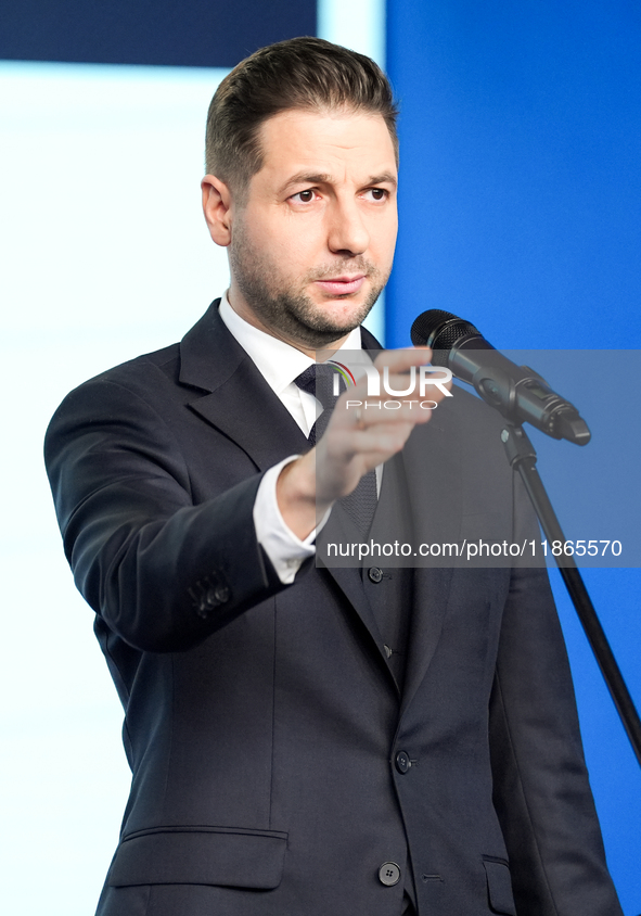 Patryk Jaki (MEP) during press conference of the right-wing Law and Justice (PiS) party, in Warsaw, Poland on December 13, 2024. 