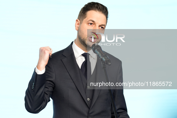 Patryk Jaki (MEP) during press conference of the right-wing Law and Justice (PiS) party, in Warsaw, Poland on December 13, 2024. 