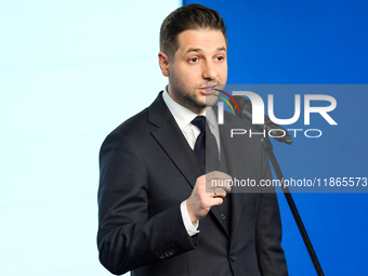 Patryk Jaki (MEP) during press conference of the right-wing Law and Justice (PiS) party, in Warsaw, Poland on December 13, 2024. (