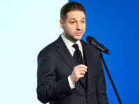 Patryk Jaki (MEP) during press conference of the right-wing Law and Justice (PiS) party, in Warsaw, Poland on December 13, 2024. (