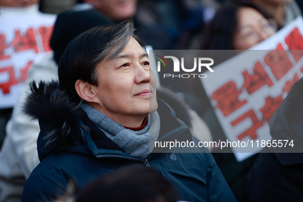 Cho Kuk, former leader of the Rebuilding Korea Party, attends the impeachment rally for President Yoon Suk-yeol outside the National Assembl...