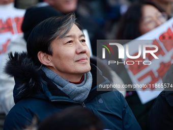 Cho Kuk, former leader of the Rebuilding Korea Party, attends the impeachment rally for President Yoon Suk-yeol outside the National Assembl...