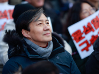 Cho Kuk, former leader of the Rebuilding Korea Party, attends the impeachment rally for President Yoon Suk-yeol outside the National Assembl...