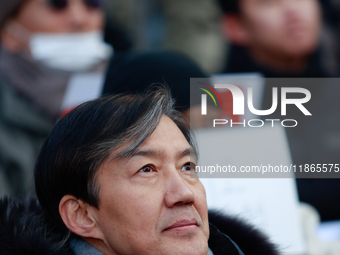 Cho Kuk, former leader of the Rebuilding Korea Party, attends the impeachment rally for President Yoon Suk-yeol outside the National Assembl...