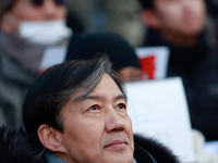 Cho Kuk, former leader of the Rebuilding Korea Party, attends the impeachment rally for President Yoon Suk-yeol outside the National Assembl...