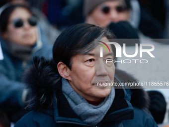 Cho Kuk, former leader of the Rebuilding Korea Party, attends the impeachment rally for President Yoon Suk-yeol outside the National Assembl...