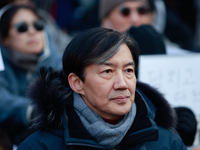 Cho Kuk, former leader of the Rebuilding Korea Party, attends the impeachment rally for President Yoon Suk-yeol outside the National Assembl...