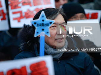 Cho Kuk, former leader of the Rebuilding Korea Party, attends the impeachment rally for President Yoon Suk-yeol outside the National Assembl...