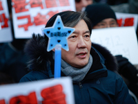 Cho Kuk, former leader of the Rebuilding Korea Party, attends the impeachment rally for President Yoon Suk-yeol outside the National Assembl...