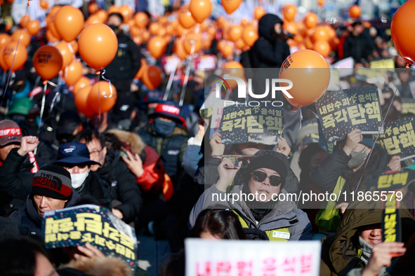 Approximately 2 million citizens gather in Yeouido, Seoul, South Korea, on December 14, 2024, calling for the impeachment of President Yoon...