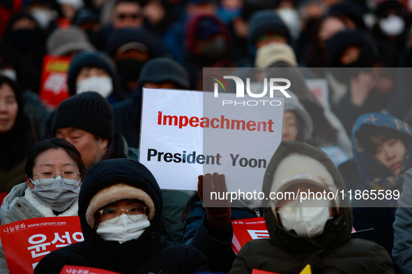 Approximately 2 million citizens gather in Yeouido, Seoul, South Korea, on December 14, 2024, calling for the impeachment of President Yoon...