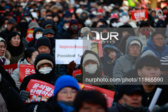 Approximately 2 million citizens gather in Yeouido, Seoul, South Korea, on December 14, 2024, calling for the impeachment of President Yoon...