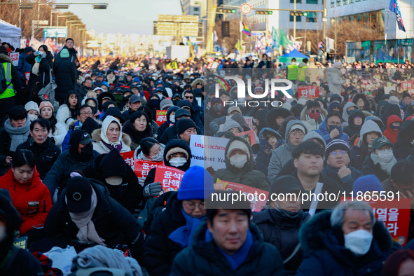 Approximately 2 million citizens gather in Yeouido, Seoul, South Korea, on December 14, 2024, calling for the impeachment of President Yoon...