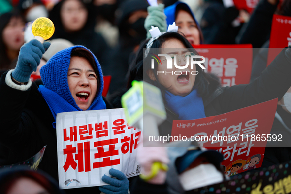 Approximately 2 million citizens gather in Yeouido, Seoul, South Korea, on December 14, 2024, calling for the impeachment of President Yoon...