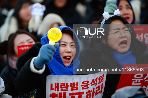 Approximately 2 million citizens gather in Yeouido, Seoul, South Korea, on December 14, 2024, calling for the impeachment of President Yoon...