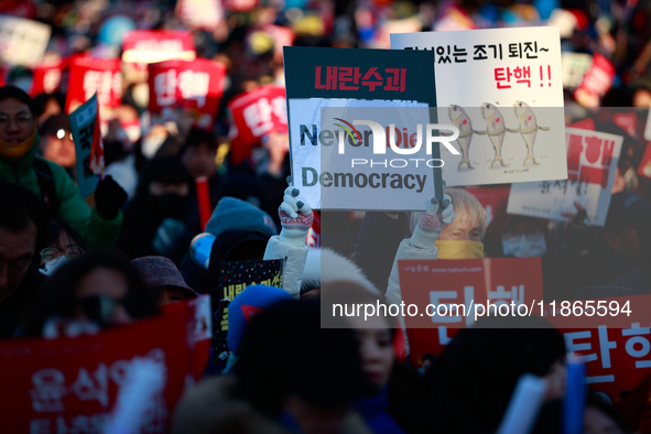 Approximately 2 million citizens gather in Yeouido, Seoul, South Korea, on December 14, 2024, calling for the impeachment of President Yoon...