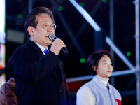 Lee Jae-myung, leader of the Democratic Party and member of the National Assembly, greets approximately 2 million citizens gathered outside...