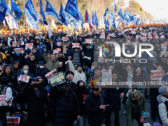 Over one million citizens gather in front of the National Assembly in Seoul, South Korea, on December 14, 2024, to participate in a rally wh...