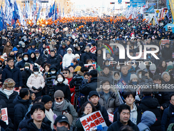 Over one million citizens gather in front of the National Assembly in Seoul, South Korea, on December 14, 2024, to participate in a rally wh...