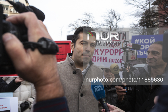 Kiril Petkov, co-leader of the political party We Continue the Change, stands in front of the Sofia City Court in Sofia, Bulgaria, on Decemb...