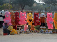 A roadside seller sells soft toys in Siliguri, India, on December 14, 2024. (