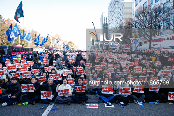 Approximately 2 million citizens gather in Yeouido, Seoul, South Korea, on December 14, 2024, calling for the impeachment of President Yoon...